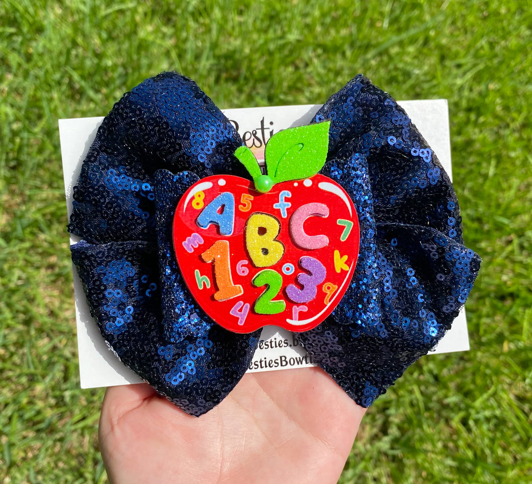 Navy Blue Sequin 6” Ribbon Bow