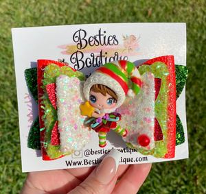 Christmas Fairy 4.5” Glitter Bow with Clay Center