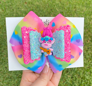 Poppy Trolls 5” Ribbon Bow with Clay Center