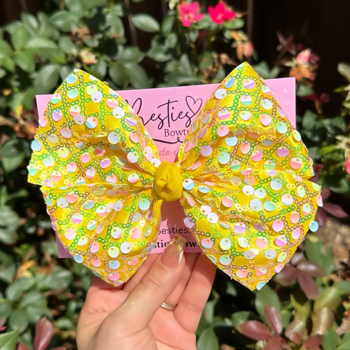 Yellow Sequin 6” Ribbon Bow