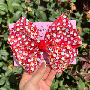 Red Sequin 6” Ribbon Bow