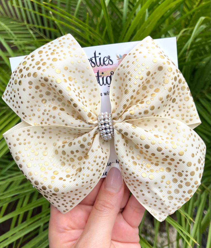 Ivory and Gold 6” Ribbon Bow