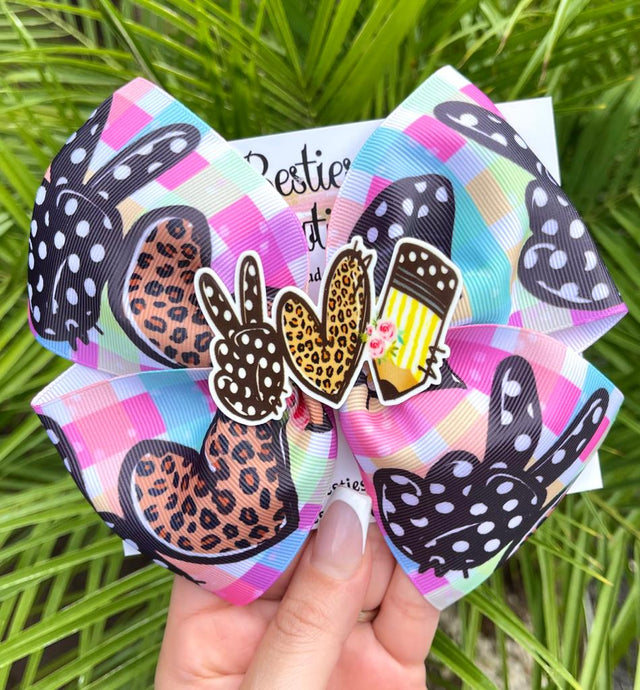 Peace, Love, School 6” Ribbon Bow