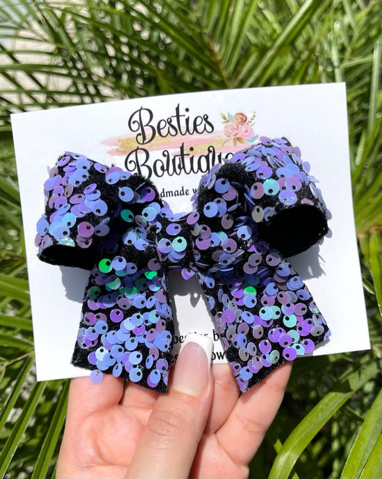 Black/Purple 4” Sequin Bow