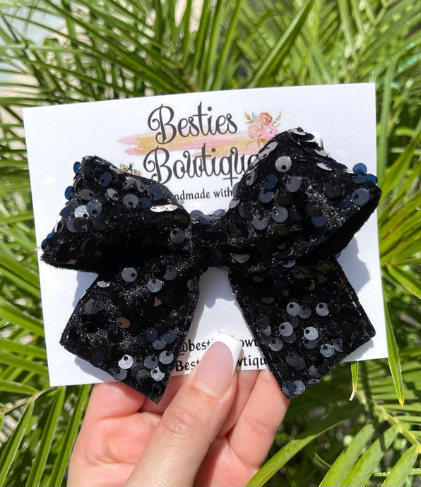 Black 4” Sequin Bow