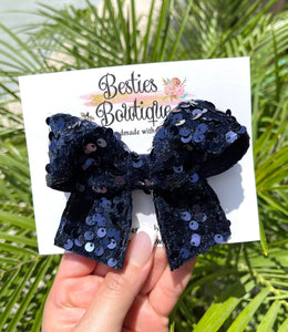Navy Blue 4” Sequin Bow