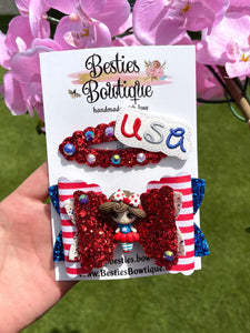 All American Cutie 4” Bow with Snap Clip Set