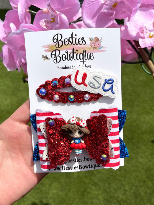 All American Cutie 4” Bow with Snap Clip Set