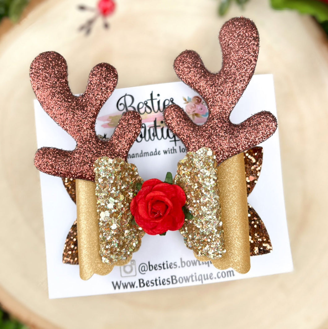 Pretty Reindeer 4” Glitter Bow