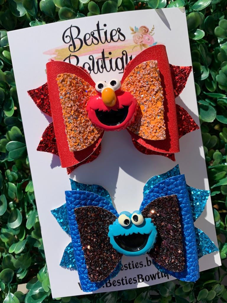 Elmo and Cookie Monster Set of Two 3.5” Bows