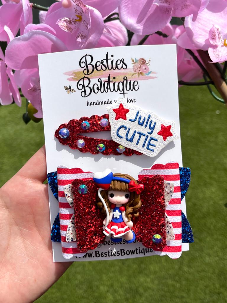 4th of July Cutie 4” Bow with Snap Clip Set