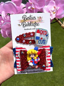 Red, White & Cute 4” Bow with Snap Clip Set