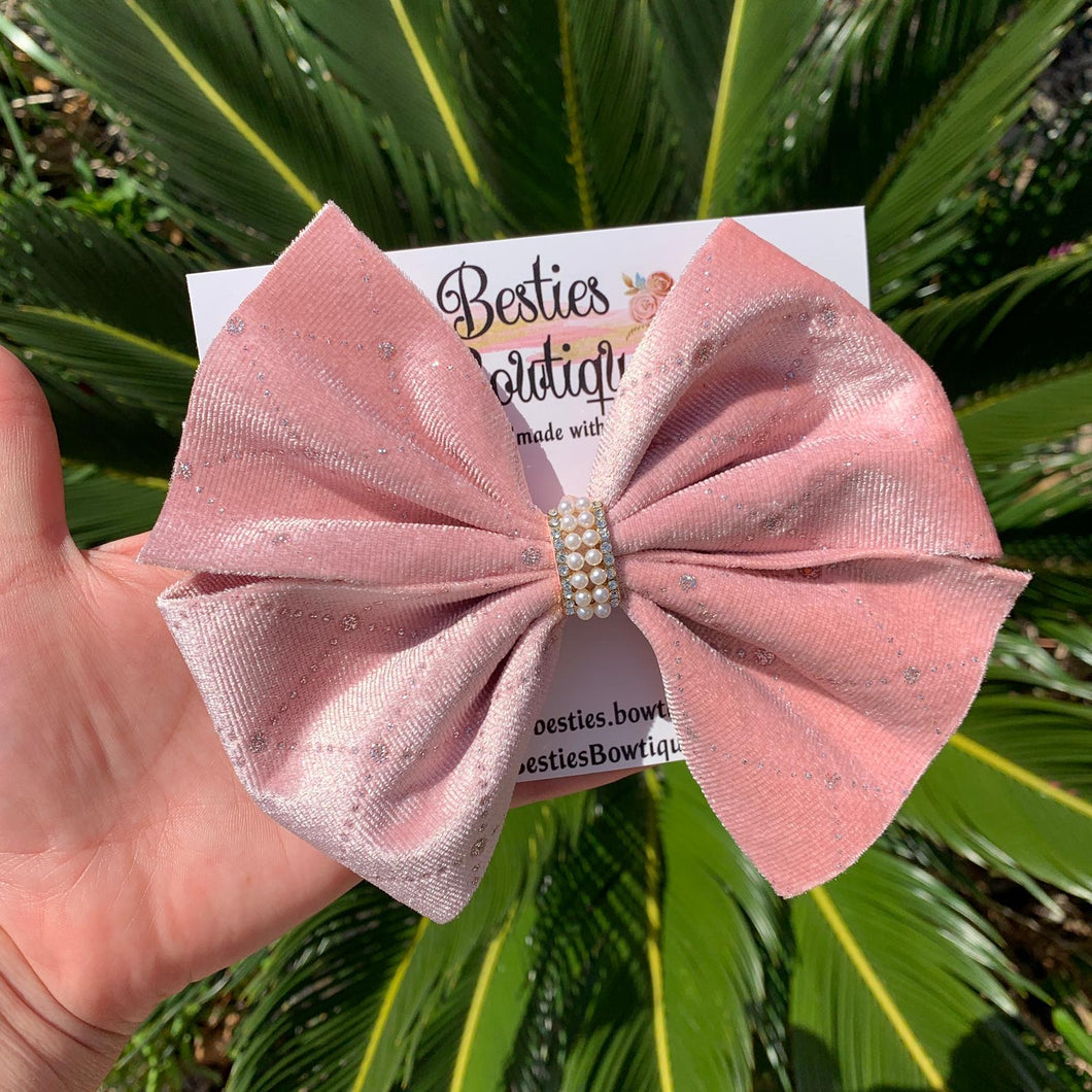 Pink Velvet 5.5” Bow