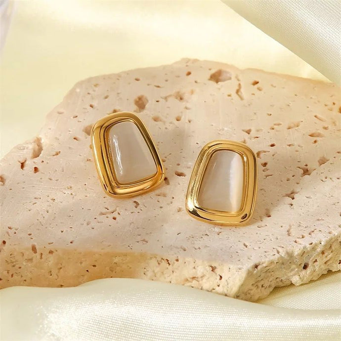 Gold Plated Natural Stone Stud Earrings