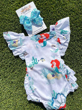 Load image into Gallery viewer, Mermaid Romper with Matching Bow